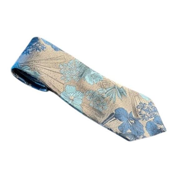 Oscar de la Renta Studio Men's Neck Tie Blue Floral Pattern Vintage Classic - Picture 3 of 3
